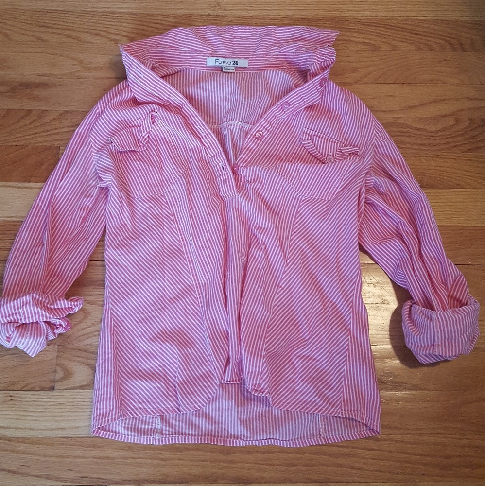 Pink and white striped blouse